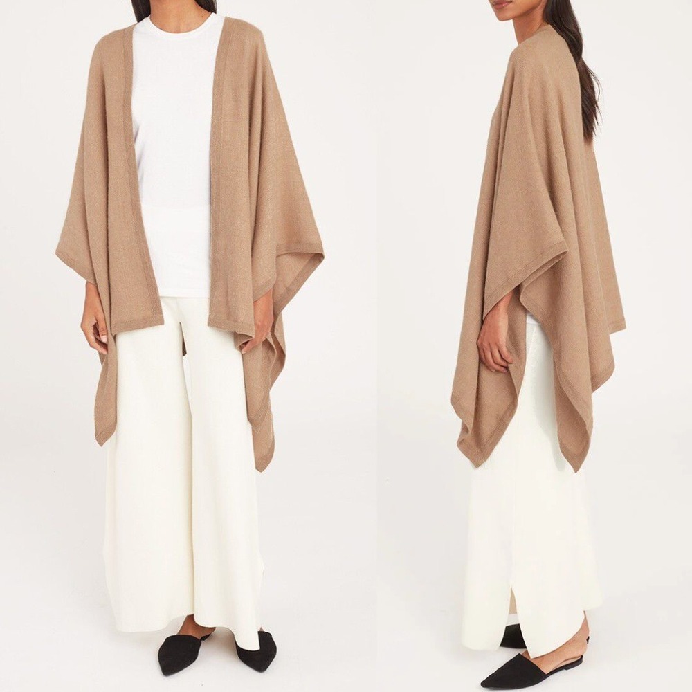 Cuyana Baby Alpaca Square Edge Shawl‎ Cape Wrap Cardigan Camel One Size